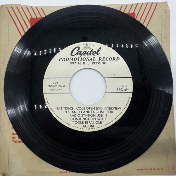 Vtg RCA Victor Nat King Cole Open End Interview English Spanish 45rpm Very RARE - Picture 3 of 5